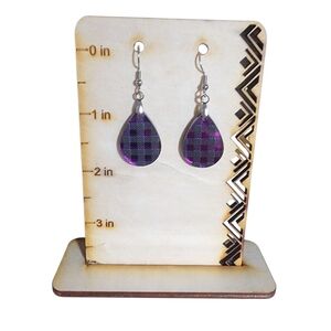 Purple Plaid Teardrop Acrylic Drop Earrings